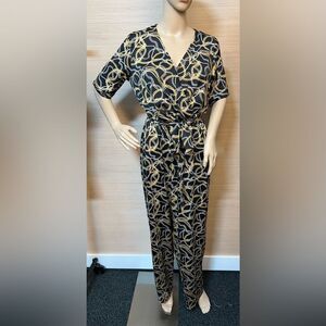 Kate & Mallory® Knit Elbow Sleeve Belted Tie-Waist Wide Leg Jumpsuit
